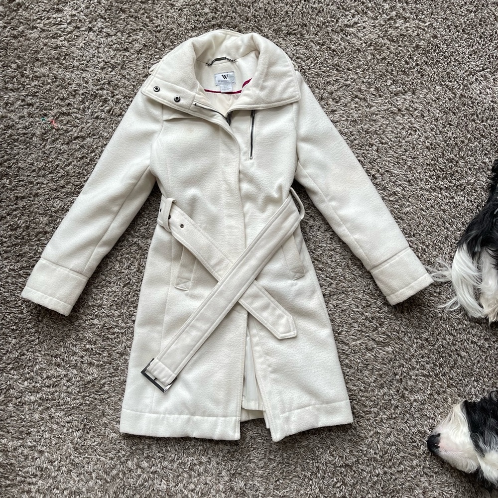 Cream pea coat. Hidden zipper